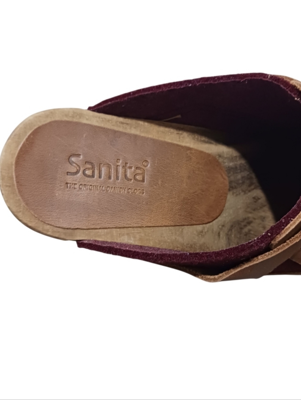 Sanita Karina Wool Felt Leather Wood Danish Clog Wine Red Sundance - Picture 9 of 14